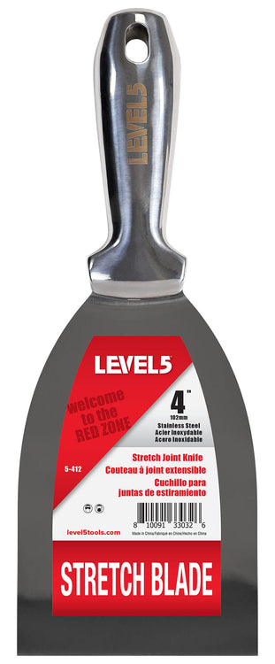LEVEL5 5-412 4" One-Piece Stainless Steel Joint Knife, Professional Grade, Precision Ground Edge, Ergonomic & Corrosion Resistant