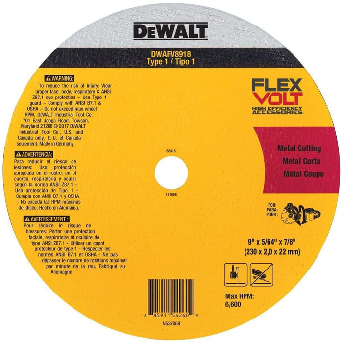 DEWALT DWAFV8918 9 x 5/64 in. x 7/8 T1 Flexvolt Cutoff Wheel