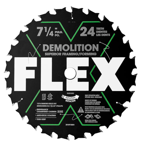 FLEX FA201003 7-1/4-inch 24T Demolition Superior Framing/Forming Wood Circular Saw Blade