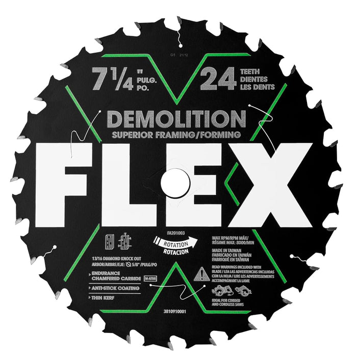 FLEX FA201003 7-1/4-inch 24T Demolition Superior Framing/Forming Wood Circular Saw Blade
