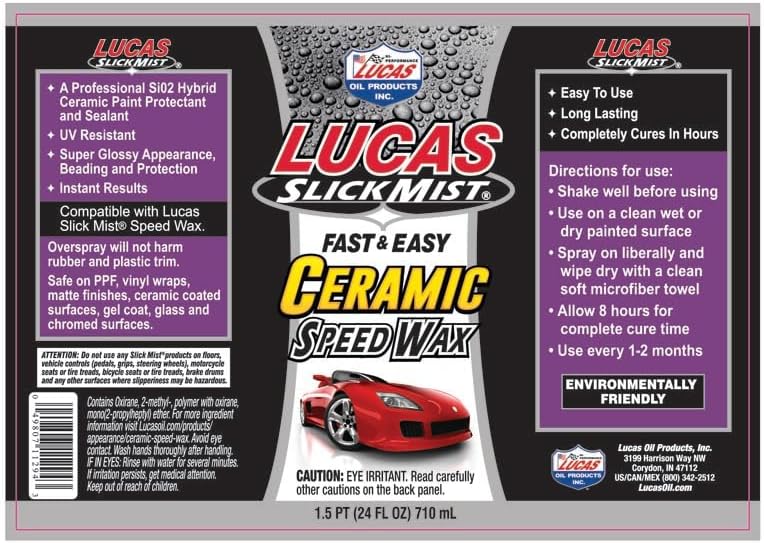 Lucas Oil 11294 Slick Mist Ceramic Speed Wax - 24 Ounce (Pack of 6)