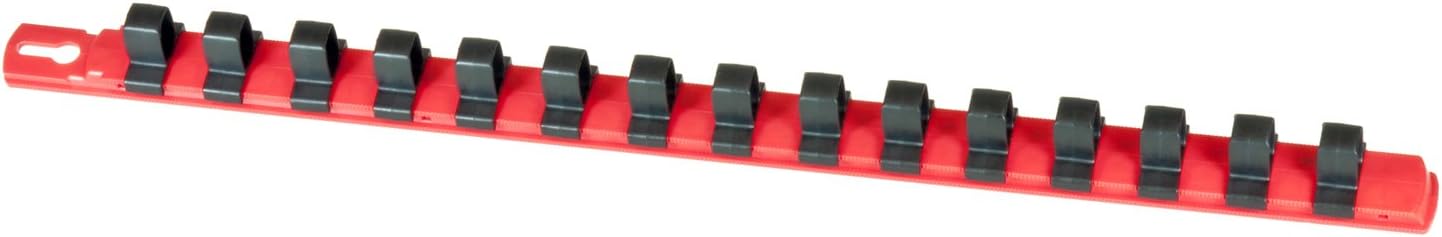 Ernst Manufacturing 8321 18-Inch Socket Organizer with 17 1/2-Inch Dura-Pro HD Clips, Red