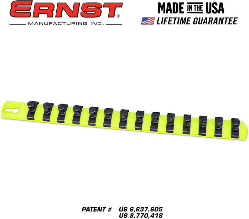 ERNST 13-Inch Socket Rail Organizer with 14 3/8-Inch Twist Lock Clips, High Visibility (8438HV) 13-Inch 3/8-Inch Twist Clips Hi-viz