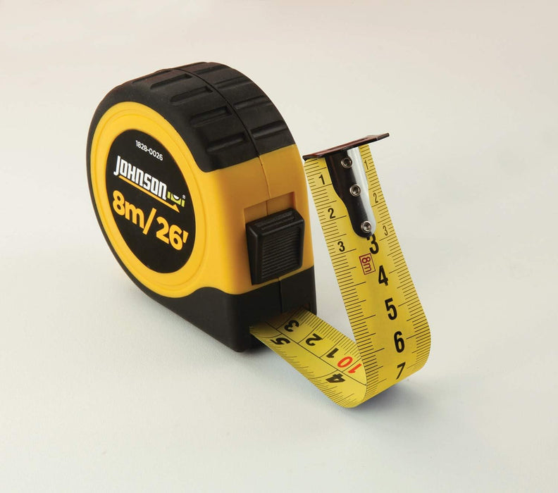 Johnson Level & Tool 1828-0026 Metric/Inch Power Tape, 8m/26', Black/Yellow