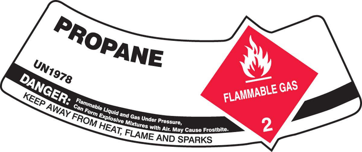 Accuform MCSLPRR Adhesive Vinyl Cylinder Shoulder Label, "Propane - UN1978 - Flammable Gas 2", 2" Length x 5-1/4" Width x 0.004" Thickness