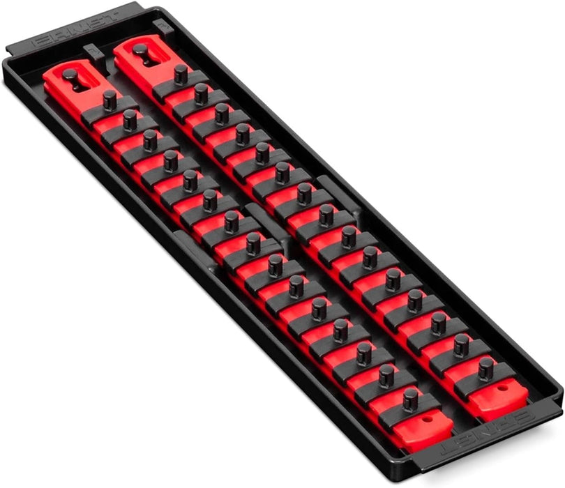 Ernst Manufacturing - 8492 Socket Boss 2-Rail 1/4-Inch-Drive Socket Organizer, 13-Inch, Red - Made in the USA 13-INCH 1/4" Red
