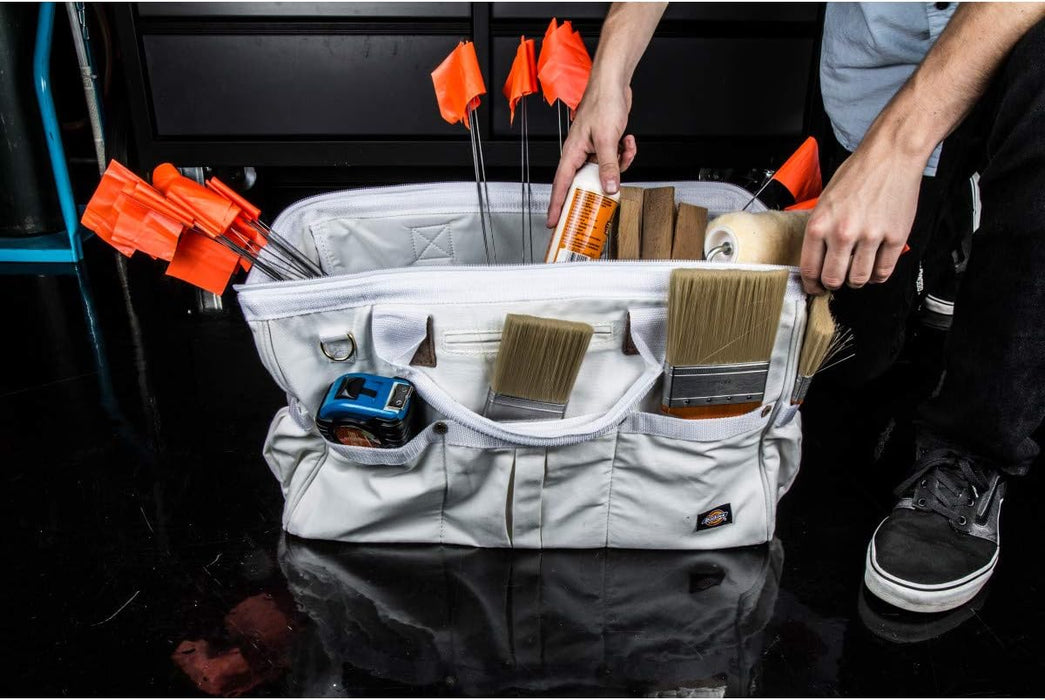 Dickies 57041 20-Inch Durable Canvas Work Bag for Painters, Carpenters, and Builders, Heavy-Duty Zipper, Reinforced Handles, Exterior Pockets, Shoulder Strap