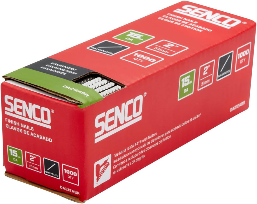SENCO DA21EABR 2" 15 Gauge Angled Finish Nails, Galvanized Finish, 1000 Count Pack
