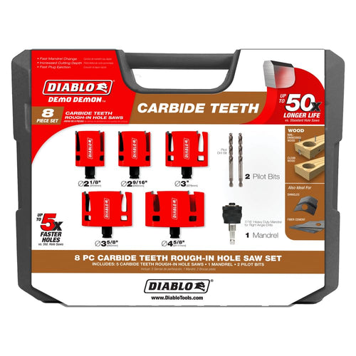 Diablo DHS08SCTR Demo Demon Carbide Teeth Rough, In Hole Saw Set, Compatible with SnapLock Plus Mandrel System, 2-1/8 to 4-5/8" Diameter, 2-3/8" Length, 8 Pieces