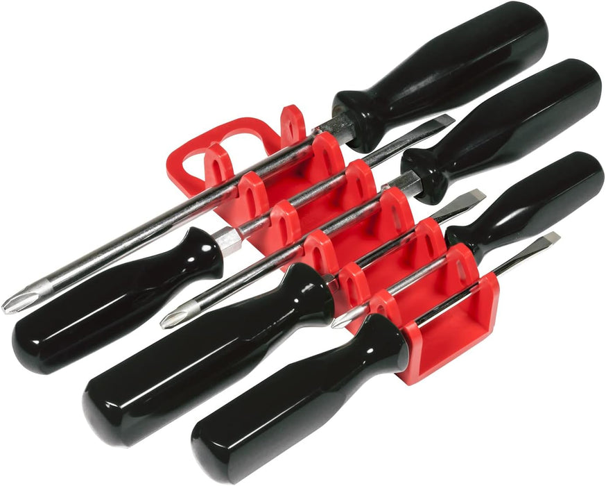 Ernst Manufacturing 6-Tool Screwdriver Gripper - Screwdriver Holder in Vibrant Red (Model 5306) for Portable, Wall-Mount or Pegboard Storage of Screwdriver Set