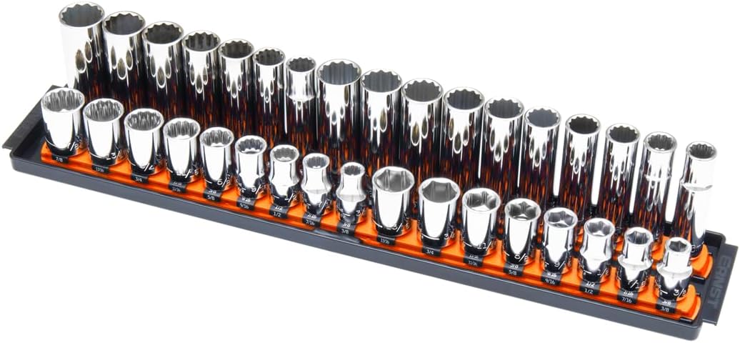 Ernst Manufacturing 8488 Socket Boss, Premium 2-Rail, 1/2 Inch-Drive Socket Organizer, 18-Inch, Orange - Made in USA 19-INCH 1/2" Orange