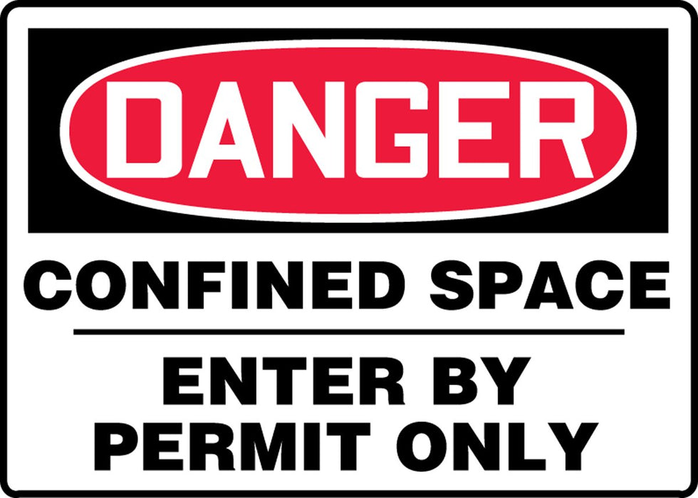 Accuform MCSP130 Adhesive Vinyl Safety Sign, "Danger CONFINED Space - Enter by Permit ONLY", 7" x 10"