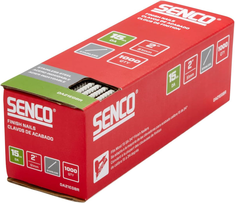 Senco DA21EGBR 2" 15 Gauge Angled Finish Nails, Stainless Steel Finish (1000 Count)