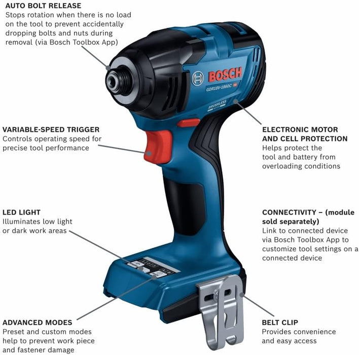Bosch (GDR18-1860CN) 18V Brushless Connected-Ready 1/4 In. Hex Impact Driver (Bare Tool)
