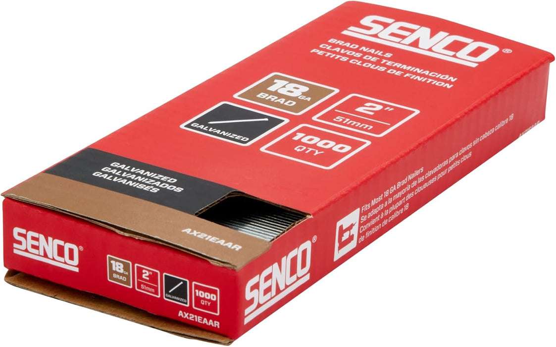 Senco AX21EAAR 2" 18 Gauge Brad Nails, Galvanized Finish, Collated (1,000 Count)