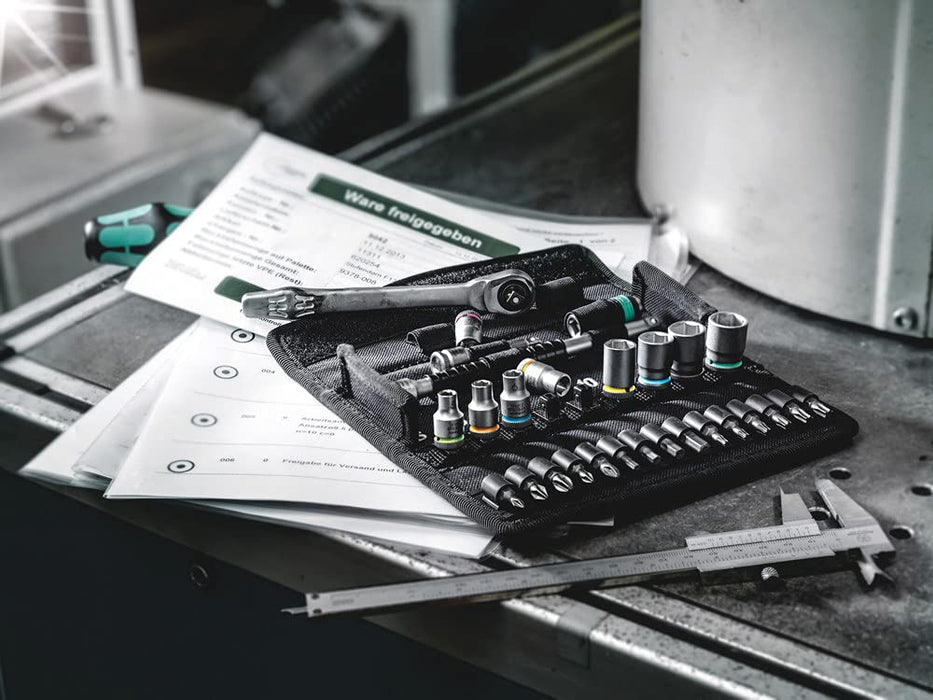 Wera Tools (05004017001) 8100 SA 7 Zyklop Metal Ratchet Set with 1/4" Square Drive, 28 Piece, Metric