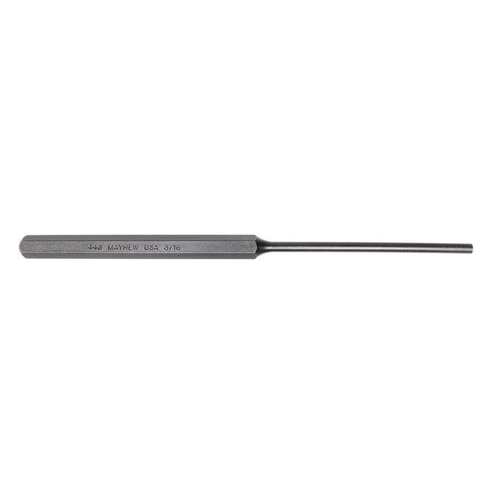 Mayhew Tools 71501 SAE Pin Punch, 3/16 x 3.5" Pin, 8" OAL x 3/8" Body, Shot Blast Finish