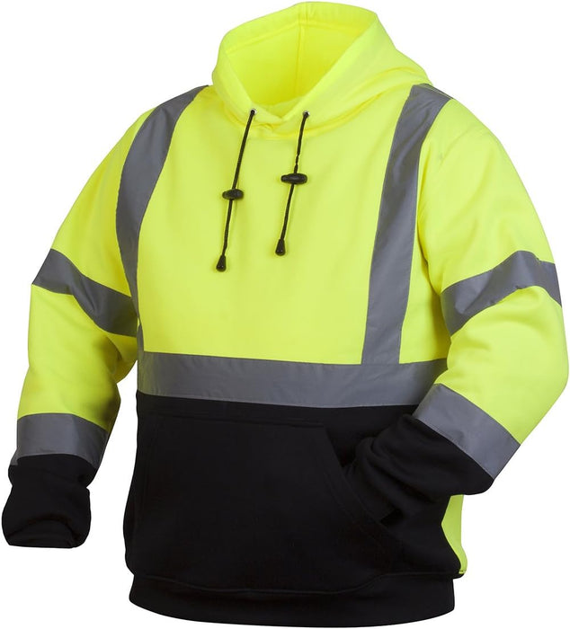 Pyramex Safety Pullover Sweatshirt With Black Bottom Hi Vis Lime,Extra Large