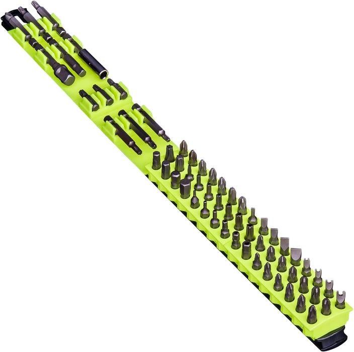 Ernst Manufacturing 60 Tool Bit Bar with Magnetic Base, 1/4" Hex Bit Storage and Organizer for Professionals - Black/Hi-Viz 60 Tool Black & Hi-Viz