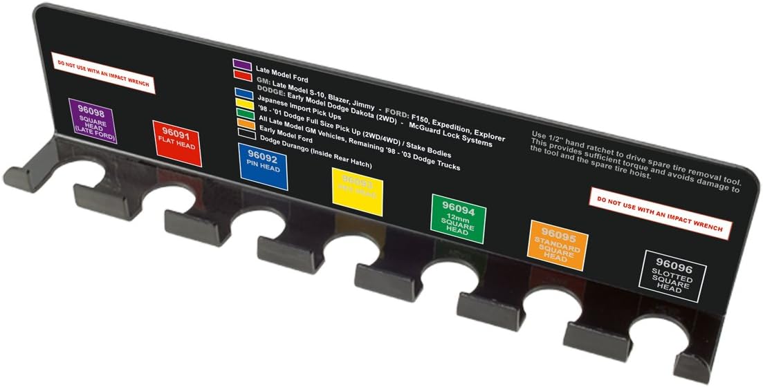 Steelman 96090A 7-Piece Spare Tire Retrieval Tool Kit, Lower and Raise Cradle-Suspended Tires, Flat, Pin, Hex, 12-mm Square, Slotted, ⅜-inch Square Heads