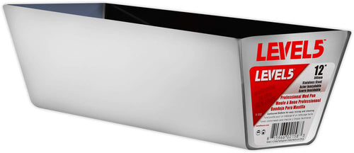 12" Stainless Steel Mud Pan + Ergonomic Contoured Base - LEVEL5 | Pro-Grade | Drywall Masonry Tool Tray Bucket | 5-332