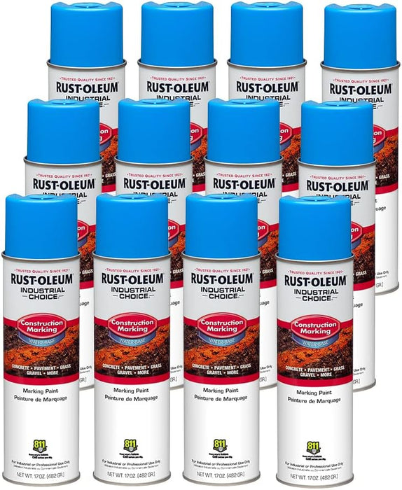 Rust-Oleum 264694 Industrial Choice M1400 System Water-Based Construction Marking Paint, 17 oz, Caution Blue (Pack of 12)