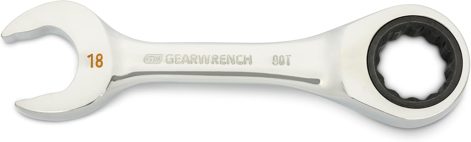 GEARWRENCH 18mm 90-Tooth 12 Point Stubby Combination Ratcheting Wrench | 86848