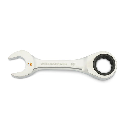 GEARWRENCH 18mm 90-Tooth 12 Point Stubby Combination Ratcheting Wrench | 86848