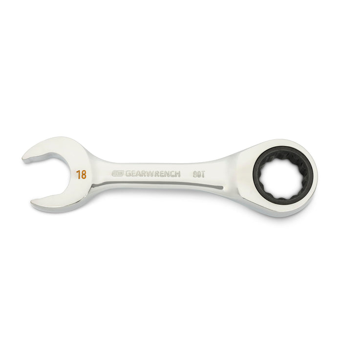 GEARWRENCH 18mm 90-Tooth 12 Point Stubby Combination Ratcheting Wrench | 86848