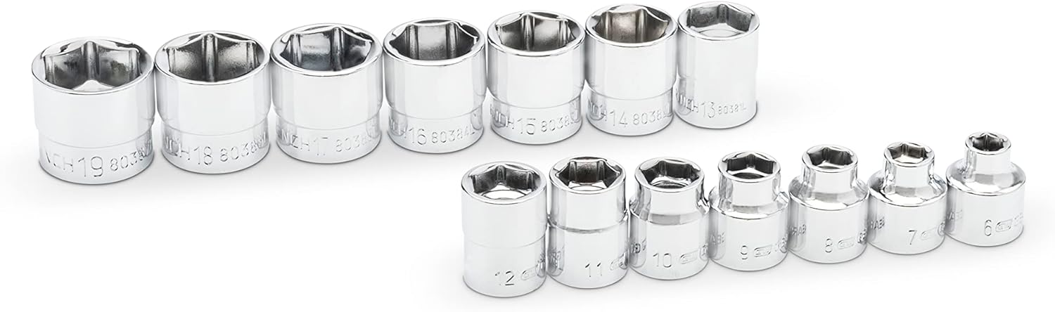 GEARWRENCH (81396) 14 Piece 3/8" Drive 6 Point MM Stubby Socket Set