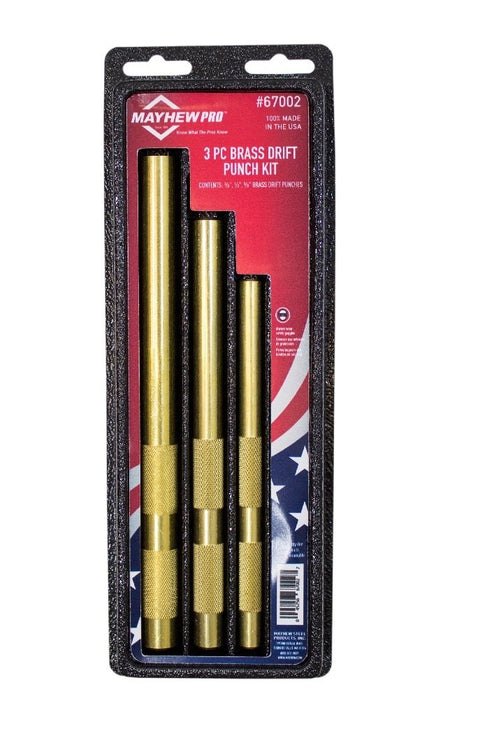 Mayhew Tools 67002 Brass Drift Punch, 5/8-16mm x 8", 1/2-13mm x 7" & 3/8-10mm x 6"