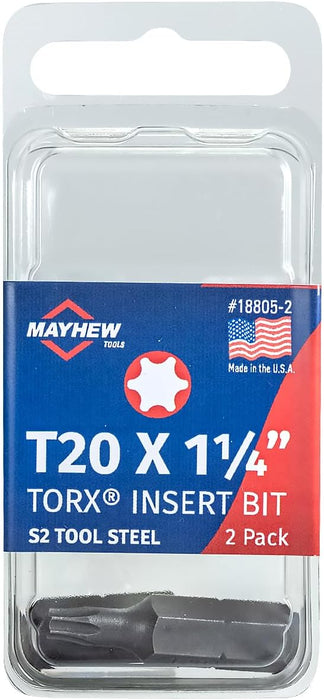 Mayhew Tools 18805-2 Torx Insert Bit, T20 x 1.25" (Pack of 2)