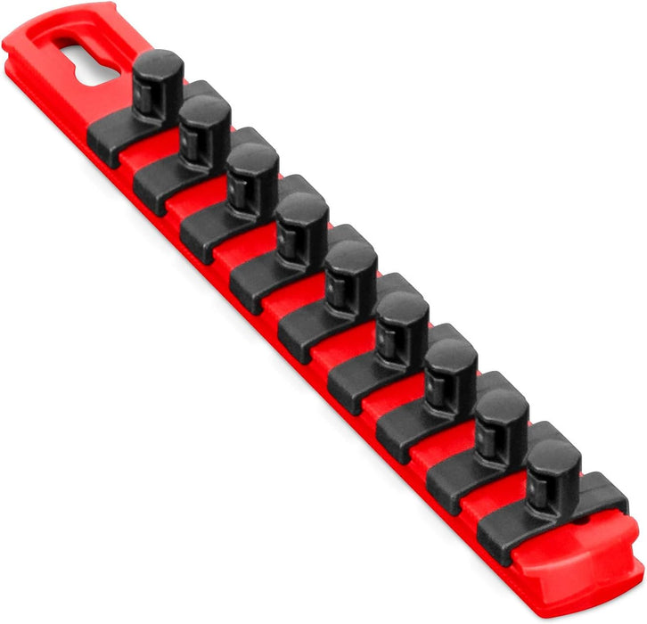 Ernst Manufacturing 8411M-Red-3/8 8-Inch Magnetic Socket Organizer with 9 3/8-Inch Twist Lock Clips, Red