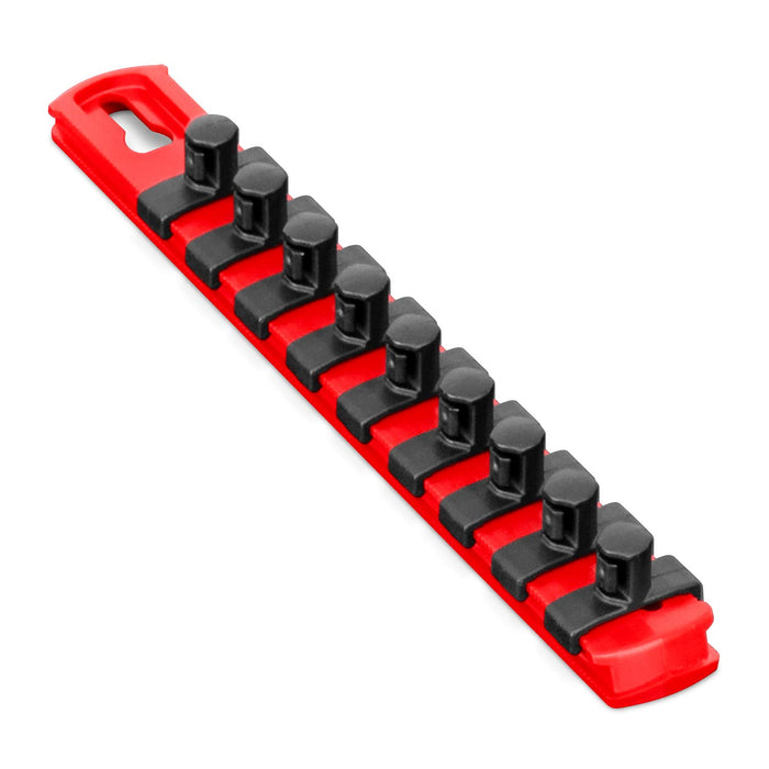 Ernst Manufacturing 8411M-Red-3/8 8-Inch Magnetic Socket Organizer with 9 3/8-Inch Twist Lock Clips, Red