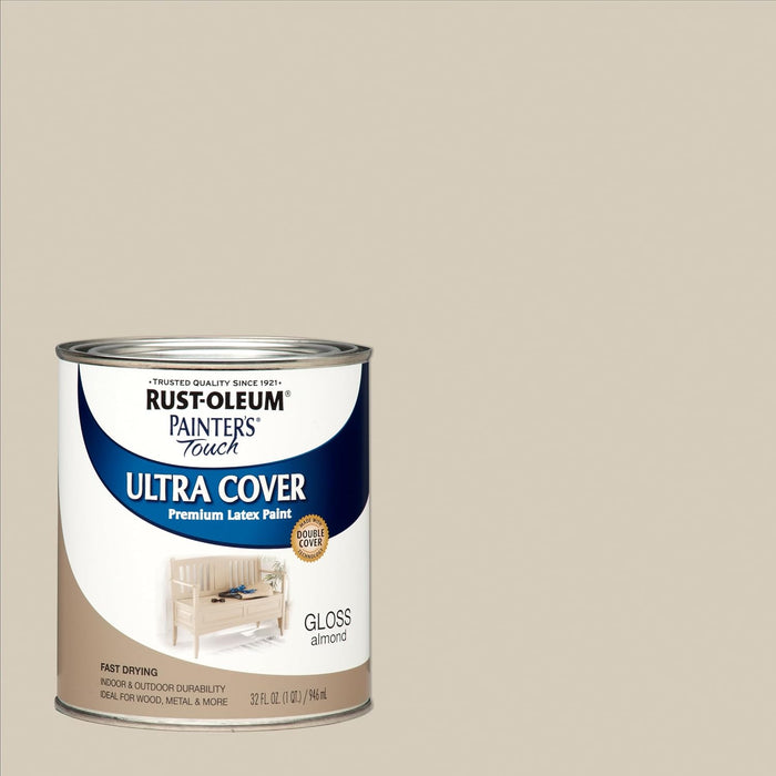 Rust-Oleum 1994502 Almond Painters Touch 2X Ultra Cover Premium Latex Paint, Quart, Gloss Almond (Pack of 1)