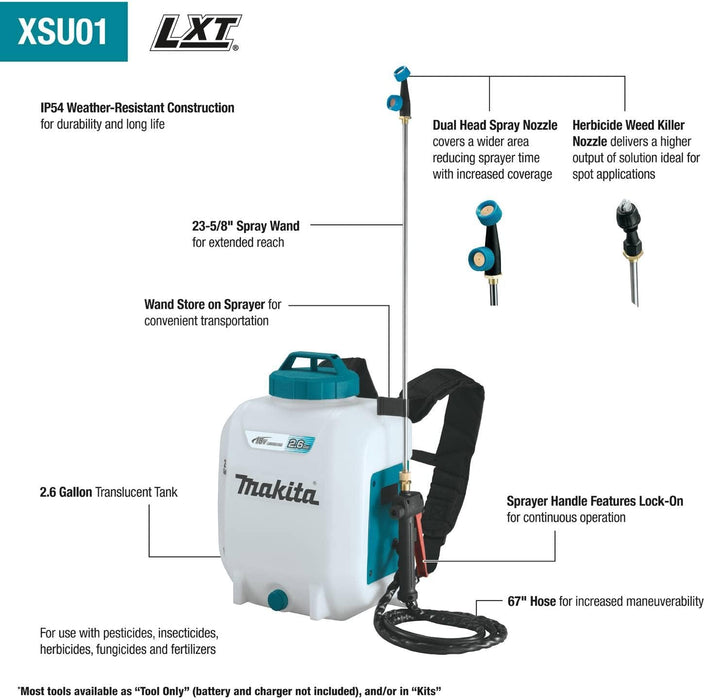 Makita XSU01SM1 18V LXT Lithium-Ion Cordless 2.6 Gallon Backpack Sprayer Kit (4.0Ah)