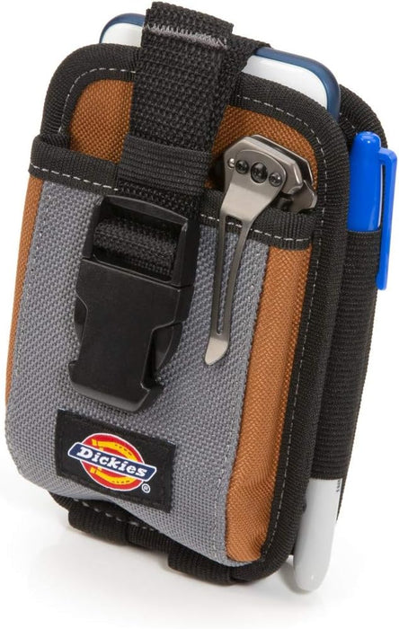 Dickies 57100 2-Compartment Large Phone Pouch, Universal-fit Steel Clip for Tool Belt, Security Strap Over Phone, Carabiner for Quick-Clip Key Storage