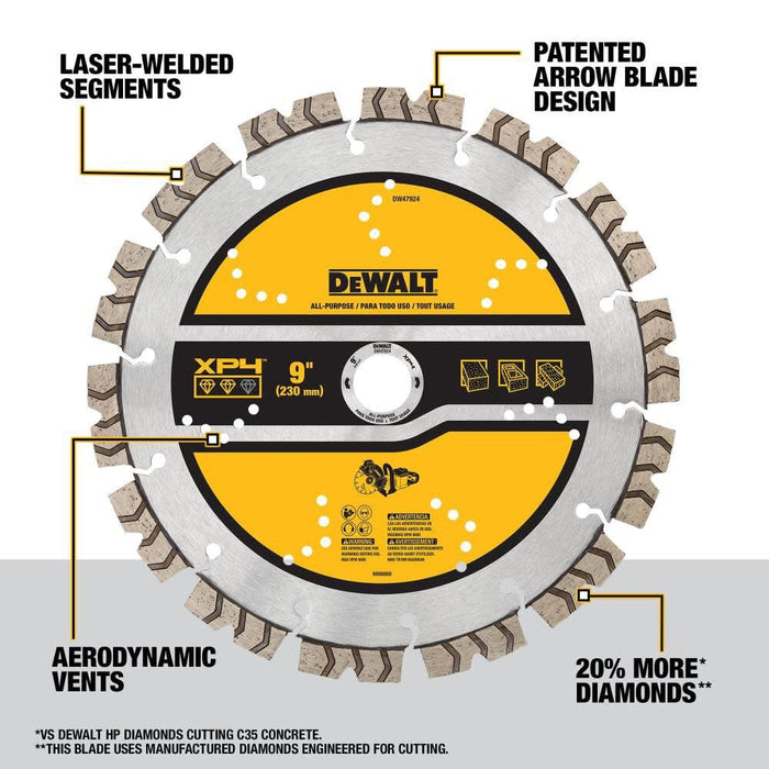 Dewalt DW47924 Diamond Saw Blade, Concrete and Masonry Blade, Segmented, 9-inch