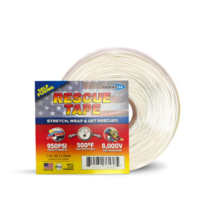 Bond It Rescue Tape, Self-Fusing Silicone Tape, Waterproof, 950PSI, Clear White, 1" x 36' x 20mil