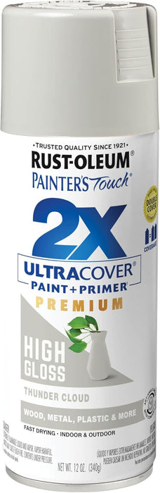 Rust-Oleum 355060 Painter's Touch 2X Ultra Cover Spray Paint, 12 oz, High Gloss Thunder Cloud (Pack of 1)