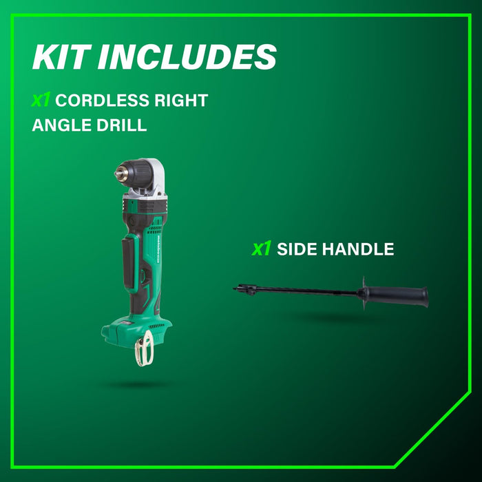 Metabo HPT 18V Lithium Ion 3/8 Inch Right Angle Drill, Keyless Chuck, Paddle Switch, Side Handle, Variable Speed, LED Light, Compact Power Drill, Tool Only, DN18DSLQ4