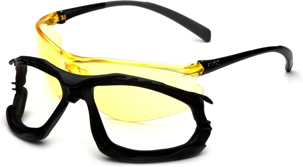 Pyramex SB9330ST Proximity Safety Glasses, Black Foam Lined Frame, Amber H2X Anti-Fog Lens