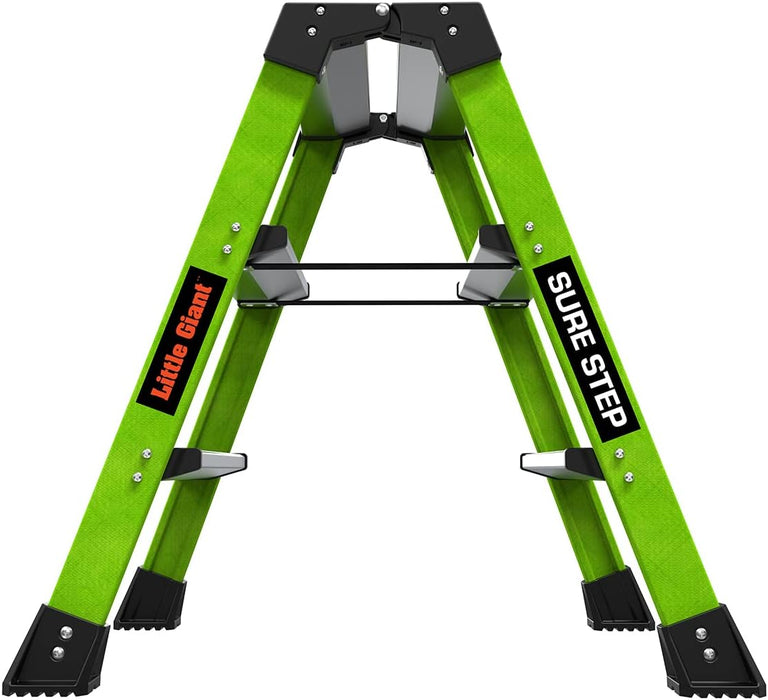 Little Giant Ladders, Sure Step, 3-Step, Double-Sided Step Stool, Fiberglass, (11953), Type 1AA, 375 lbs Weight Rating, Hi-viz Green