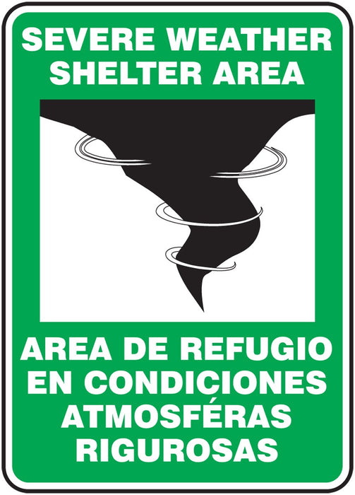 Accuform SBMFEX524XV Spanish-Bilingual Adhesive Dura-Vinyl Sign, Legend "Severe Weather SHELTER Area", 14" Length x 10" Width x 0.006" Thickness, Black/Green on White