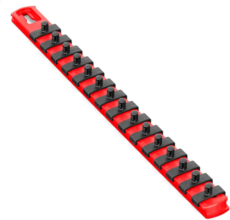Ernst Manufacturing 13-Inch Magnetic Socket Organizer with 15 1/4-Inch Twist Lock Clips, Red (8414M-Red-1/4) 13-Inch 1/4-Inch Twist Clips Red