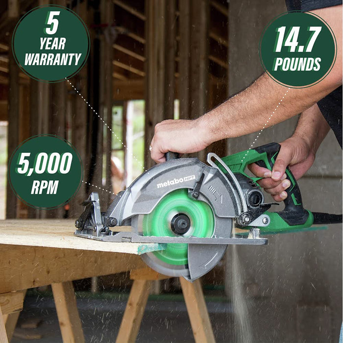 Metabo HPT Circular Saw, 7-1/4-Inch, Worm Drive, 15 Amp Motor, Includes 7-1/4-Inch 24T VPR Framing Blade (C7WDM)