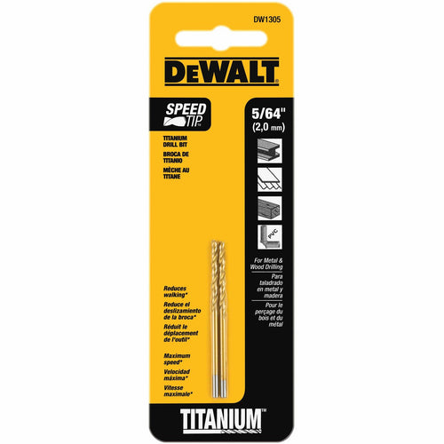 DEWALT DW1305 5/64-Inch Titanium Nitride Split Point Twist Drill Bit, Gold