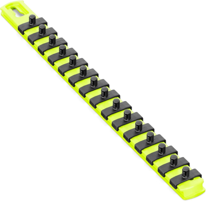ERNST 13-Inch Socket Rail Organizer with 15 1/4-Inch Twist Lock Clips, High Visibility (8437HV) 13-Inch 1/4-Inch Twist Clips Hi-viz