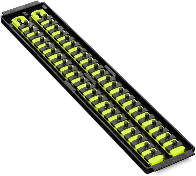 Ernst Manufacturing 19-Inch Socket Boss, Premium 2-Rail, 1/4-Inch-Drive Twist-Lock Socket Organizer, High-Visibility - Made in USA 19-INCH 1/4" Hi-viz