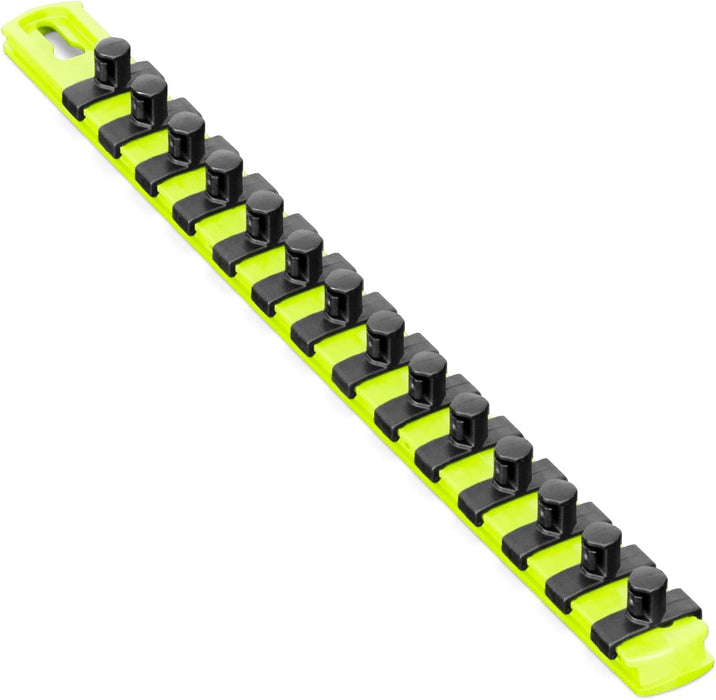 ERNST 13-Inch Socket Rail Organizer with 14 3/8-Inch Twist Lock Clips, High Visibility (8438HV) 13-Inch 3/8-Inch Twist Clips Hi-viz